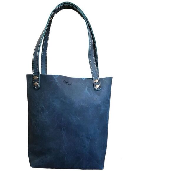Full Grain Leather Tote in Midnight Blue - Picture 2 of 12